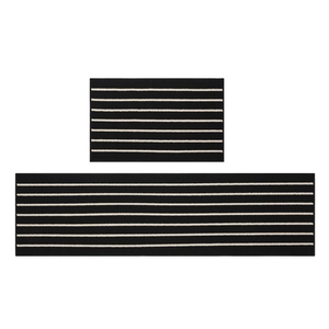 Absorbent non-slip kitchen mat set with black and white parallel striped pattern design
