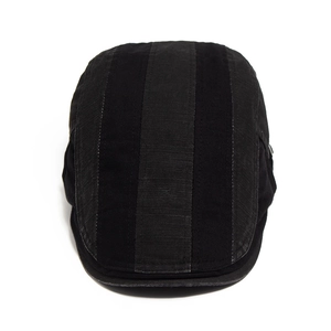 Classic cotton flat cap featuring retro black and grey stripes for sun protection