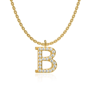 Gold plated titanium steel necklace with sparkling cubic zirconia letter B pendant charm