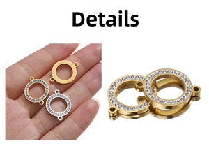 Macro shot of 18k gold plated double-loop pave zircon connectors for DIY jewelry