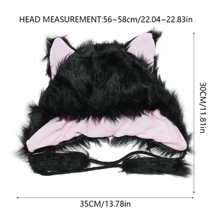 Specifiche taglie berretto peluche gatto con dimensioni 30x35cm e circonferenza di 56-58cm