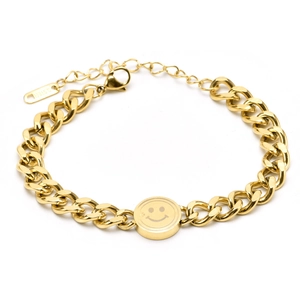 Smile Face Charm Bracelet Stainless Steel 18K Gold Plated Chunky Chain Minimalist Jewelry For Women