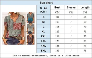 Guide des tailles pour t-shirt à col en V à manches longues, mesures du S au 5XL