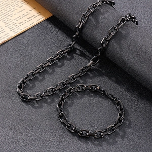 Men's matte black stainless steel O-chain necklace and bracelet jewelry set