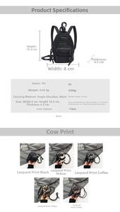 Mini leopard print crossbody bag detail showing zipper pocket and removable strap