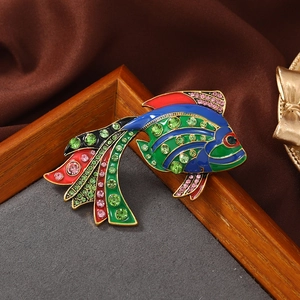 Enamel tropical fish brooch with colorful crystals on ocean animal lapel pin jewelry