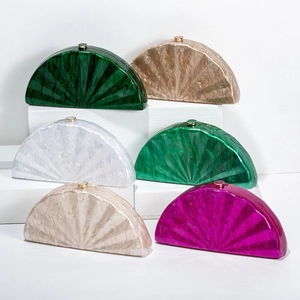 Chic semi-circular acrylic evening clutches in pearlescent green, white and pink