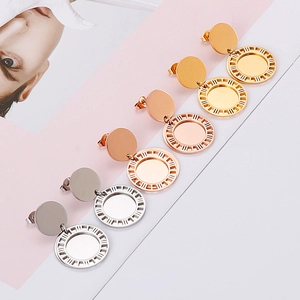 Runde Scheiben Ohrhänger Edelstahl Römische Ziffern Hohl Geometrisch Retro Modischer Schmuck Für Damen