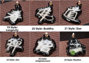 Detailed set of ceramic backflow incense burners featuring Chinese calligraphy styles