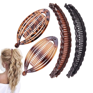 Banana Hair Clips Combs Plastic Resin Non Slip Teeth Fish Shape Daily Styling Ponytail Holder Retro Vintage Leopard