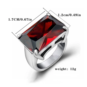 Detail showing 1.7cm x 1.2cm red gemstone dimensions and weight of 12g on silver ring
