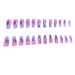 Colorful mushroom and forest press-on nails set with long ballerina shape glossy finish