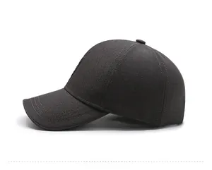 Side view of dark gray baseball cap showing high-density fabric and curved brim details