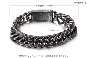 Détail du bracelet gourmette vintage en acier inoxydable avec une longueur totale de 21,5 cm