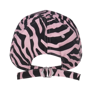 Pink and black zebra print baseball cap back view with adjustable silver metal buckle