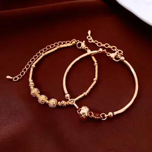 18K Real Gold Plated Copper Bracelet For Women Elegant Minimalist Bamboo Joint Zircon Round Ball Adjustable Bangle