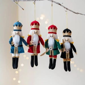 Nutcracker Soldier Christmas Tree Hanging Ornaments Cloth Velvet Glitter Traditional Festive Holiday Party Decoration