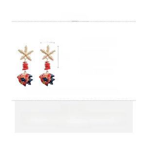 Detail view of beach style starfish earrings with size dimensions and material info
