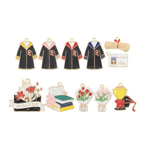 DIY alloy charm set with colorful graduation robes certificates and floral bouquets