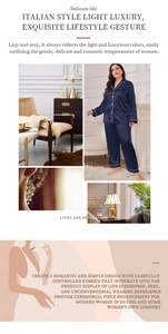 Close-up of the satin sleepwear set with classic white contrast piping and luxury texture