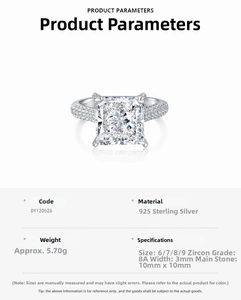 Close-up of S925 silver ring featuring a square-cut ice flower cubic zirconia stone