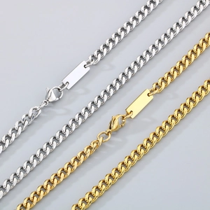 Curb Chain Necklace Stainless Steel Cuban Link With Rectangular Tag Pendant Minimalist Hip Hop Jewelry For Men Women