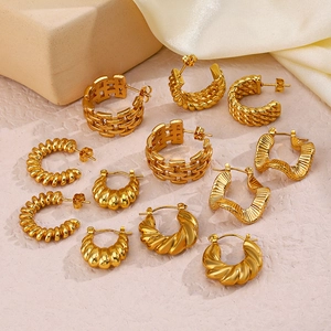 French vintage geometric gold stud earrings set in minimalist stainless steel