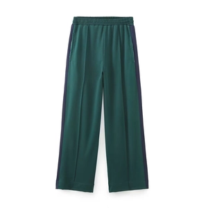 Pantalon de sport large vert foncé avec rayures latérales et taille élastique
