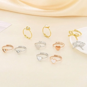 Stainless Steel Heart Bow Ring Adjustable Sweet Shell Zircon Inlay Elegant Fashion Jewelry Gift For Women Girls