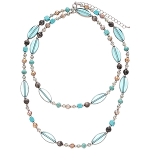 Collier double rang de style chinois avec pierres naturelles bleues et perles marbre