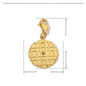 Detailed dimension guide for golden evil eye pendant with pink zircon and lobster clasp