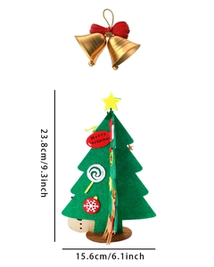 Albero di Natale in feltro da tavolo con dimensioni e dettagli di campane festive