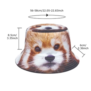 Reversible bucket hat with realistic red panda face pattern for outdoor sun protection