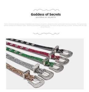 Glittery Y2K rhinestone belts in five colors with western horse-shoe buckles