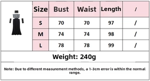 Detailed size guide table for lace satin backless dress showing bust and length