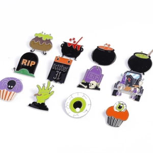 Halloween enamel pin set featuring ghost zombie icons and October 31 calendar badges