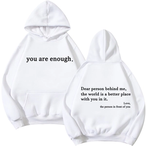Sweat à capuche blanc en polaire unisexe avec impressions de citations positives au dos