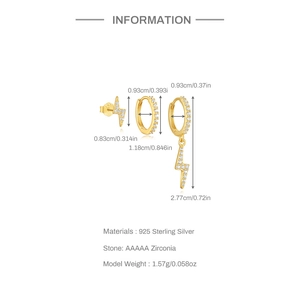 Detailed view of S925 sterling silver lightning bolt earrings with AAAAA zircon stones