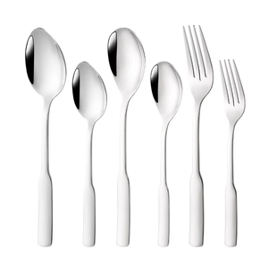 Professional 6-piece 304 stainless steel cutlery set with square handles on white background