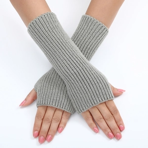 Women Striped Knitted Fingerless Gloves Acrylic Long Arm Warmers Winter Ribbed Hand Wrist Cover Fashion Mitten Accessory