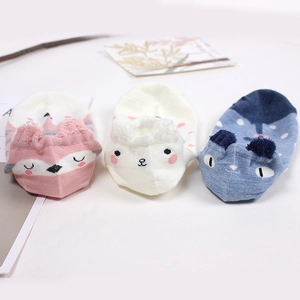 Three pairs of cute 3D cartoon animal cotton low-cut socks in pink, white, and blue colors