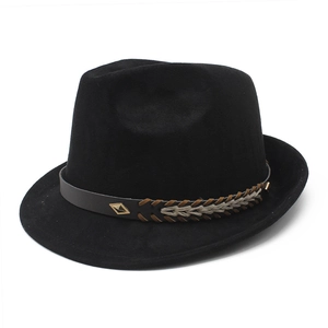 Classic Fedora Hat Suede Texture Felt Jazz Hat With Leather Braided Belt And Metal Buckle Vintage Gentleman Style