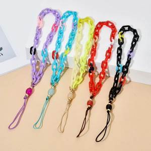 Five assorted colorful acrylic chunky link chains for mobile phone cases with beads