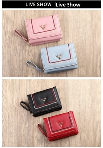Close-up of four colors of PU leather wallets with deer metal badge and wrist strap