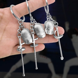 Fencing Keychain Zinc Alloy Sports Pendant Mini Mask And Sword Miniature For Athletes Fans Souvenir Silver Tone