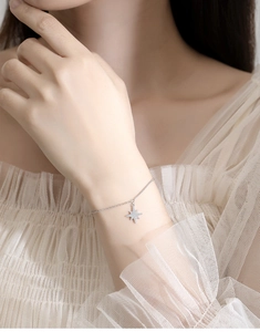 Detailed view of an elegant S925 silver bracelet with sparkling star pendant on wrist