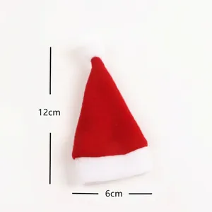 Detailed size view of a 12x6cm mini red plush Santa hat for Christmas bottle decoration