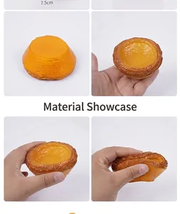 Detailed material view of 7.5cm squishy egg tart model showing soft PU texture and rebound