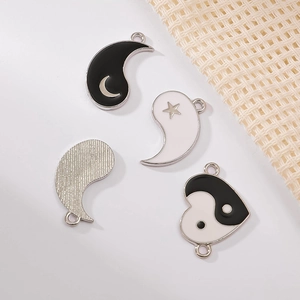 Yin Yang Tai Chi alloy pendants in heart and fish shapes for DIY jewelry making