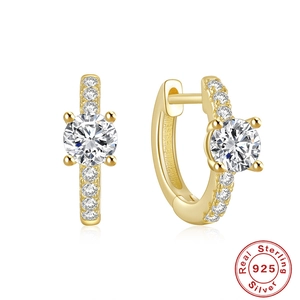 Round Zirconia Hoop Earrings With 925 Sterling Silver Earring Post Four Claw Huggie Elegant Sparkling Jewelry For Women